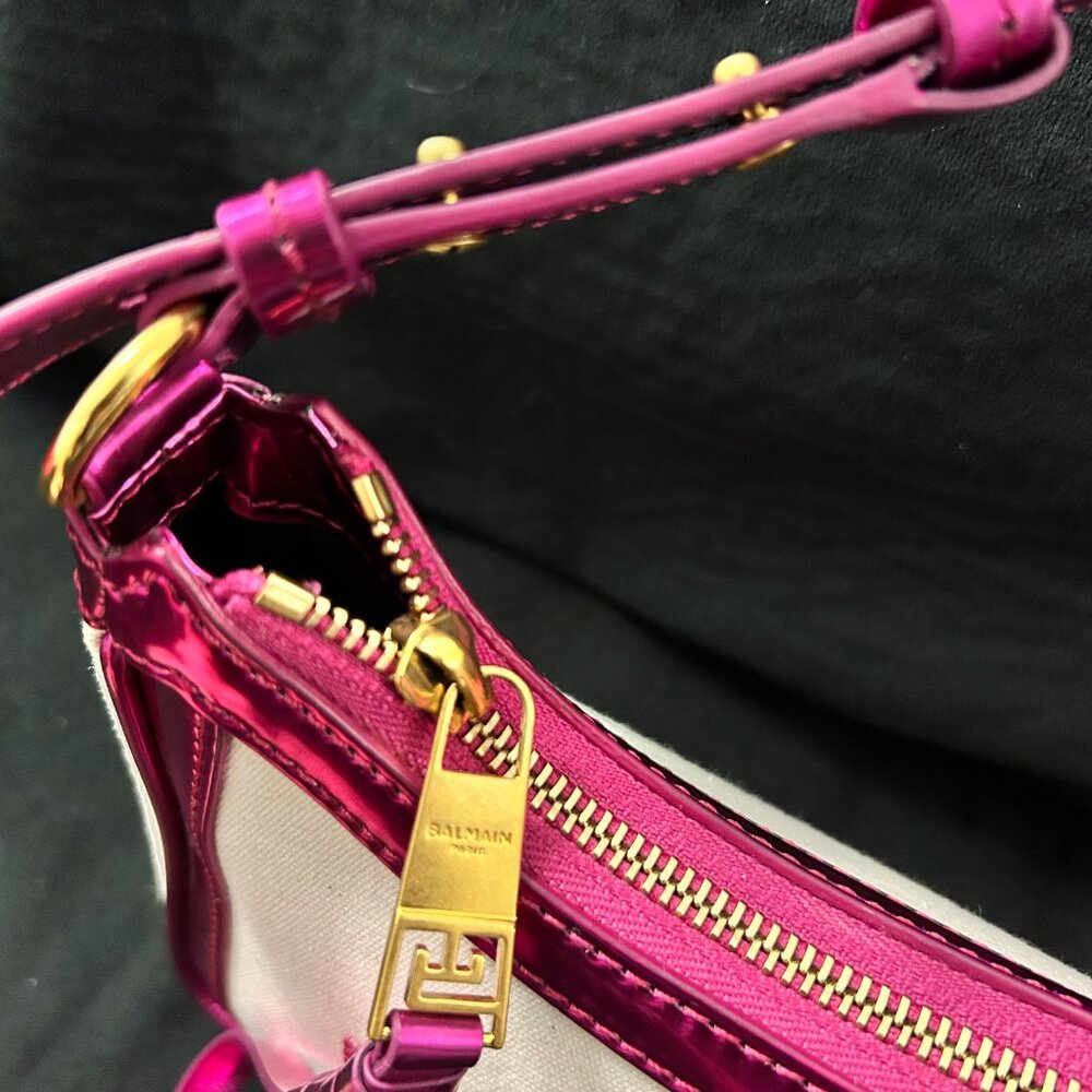 Balmain B-Army Shoulder canvas leather metallic pink bag NWT - Picture 4 of 7